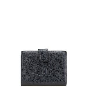 CHANEL Black Caviar Leather Logo Wallet